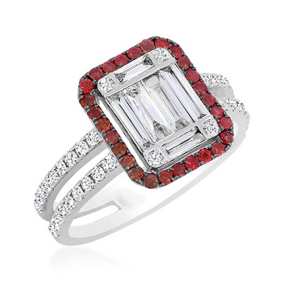 1.05 ct. t.w. Diamond Cluster Ring with .40 ct. t.w. Rubies in 18kt White Gold