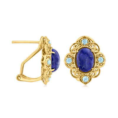 Lapis and .30 ct. t.w. Sky Blue Topaz Earrings in 14kt Yellow Gold