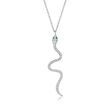 .23 ct. t.w. Diamond Snake Pendant Necklace with Emerald Accents in Sterling Silver