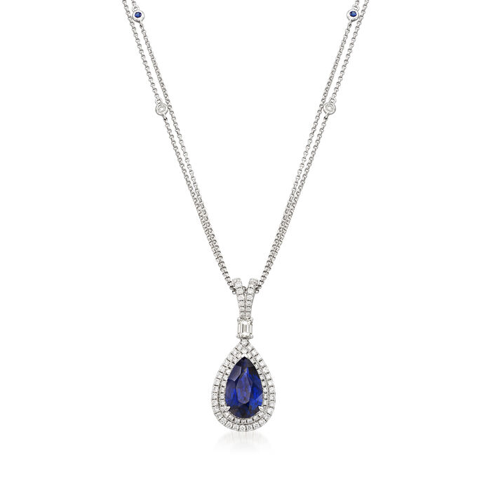 5.10 ct. t.w. Sapphire and 1.22 ct. t.w. Diamond Pendant Necklace in 18kt White Gold