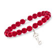 Italian Red Murano Glass Bead Stretch Bracelet with Sterling Silver Key Charm