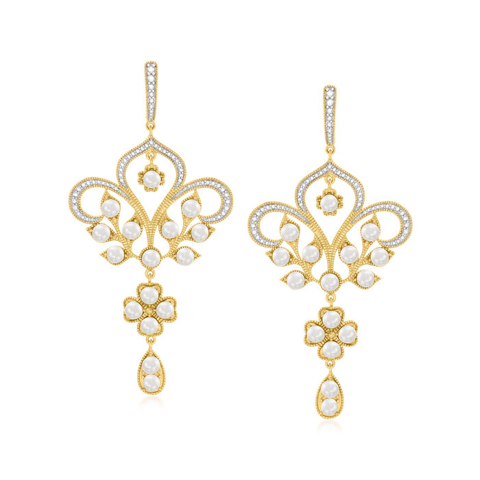 3.5-4mm Cultured Pearl Chandelier Earrings in 18kt Gold Over Sterling