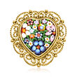 Italian Multicolored Murano Glass Mosaic Floral Heart Ring in 18kt Gold Over Sterling