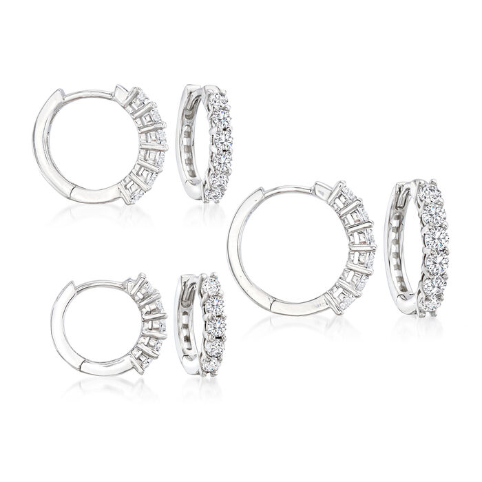 1.20 ct. t.w. CZ Jewelry Set: Three Pairs of Huggie Hoop Earrings in Sterling Silver