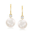 7-7.5mm Cultured Akoya Pearl Drop Earrings with .10 ct. t.w. Diamonds in 14kt Yellow Gold