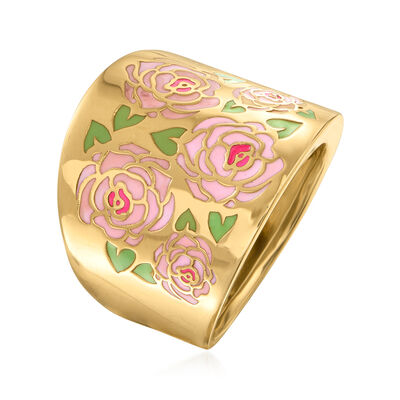 Italian Multicolored Enamel Floral Ring in 14kt Yellow Gold