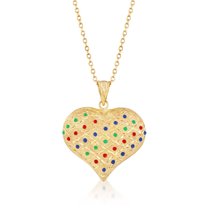 Multicolored Enamel Heart Pendant Necklace in 18kt Gold Over Sterling