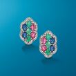 3.20 ct. t.w. Multi-Stone Floral Earrings with .44 ct. t.w. Diamonds in Sterling Silver