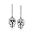 .10 ct. t.w. Black and White Diamond Skull Drop Earrings in Sterling Silver