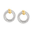 Phillip Gavriel &quot;Italian Cable&quot; Sterling Silver Cable-Knot Earrings with 18kt Yellow Gold