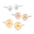 Tri-Colored 14kt Gold Jewelry Set: Three Pairs of Stud Earrings