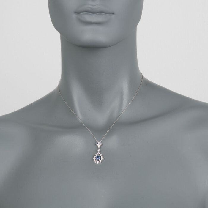 C. 2000 Vintage .75 ct. t.w. Sapphire and .25 ct. t.w. Diamond Pendant Necklace in 14kt and 18kt White Gold 16-inch