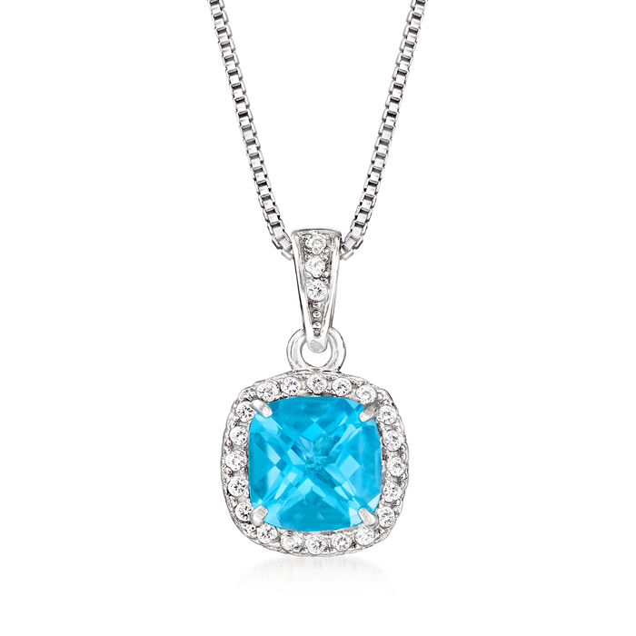 1.10 Carat Swiss Blue Topaz Pendant Necklace with .20 ct. t.w. White Topaz in Sterling Silver