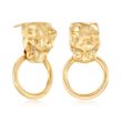 Italian 18kt Yellow Gold Over Sterling Silver Panther Head Doorknocker Earrings with CZ Accents