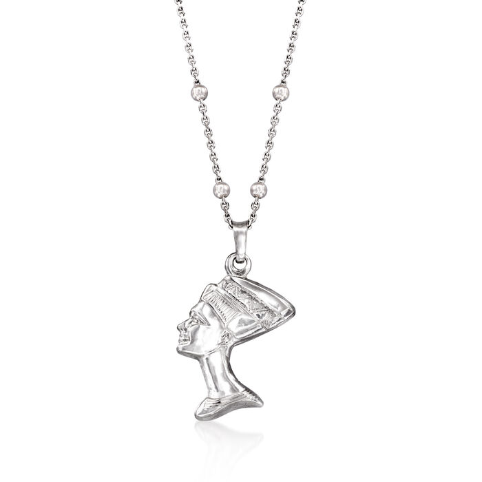 Italian Sterling Silver Nefertiti Bead Station Pendant Necklace