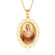 14kt Yellow Gold Immaculate Heart of Mary Pendant Necklace with Multicolored Enamel