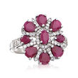 2.00 ct. t.w. Ruby and .30 ct. t.w. White Topaz Flower Ring in Sterling Silver