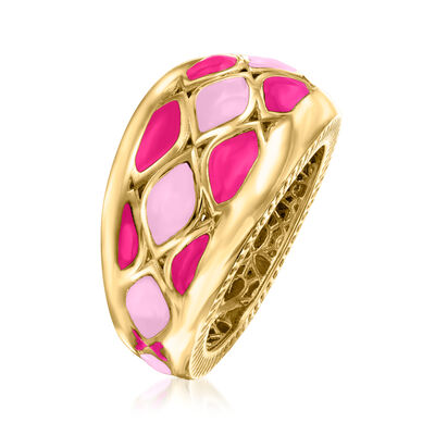 Italian Tonal Pink Enamel Ring in 18kt Gold Over Sterling