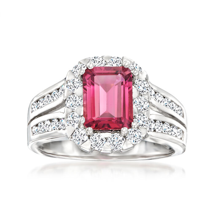 1.60 Carat Pink Tourmaline and .92 ct. t.w. Diamond Ring in 14kt White Gold
