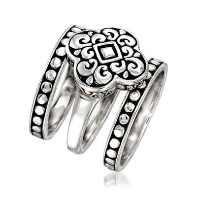 Sterling Silver Bali-Style Jewelry Set: Three Rings