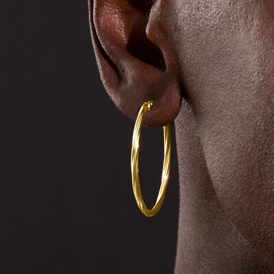 Italian 18kt Yellow Gold Oval-Shaped Twisted Hoop Earrings