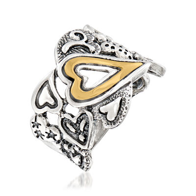 Sterling Silver and 14kt Yellow Gold Openwork Heart Ring