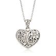 Sterling Silver Bali-Style Heart Pendant Necklace