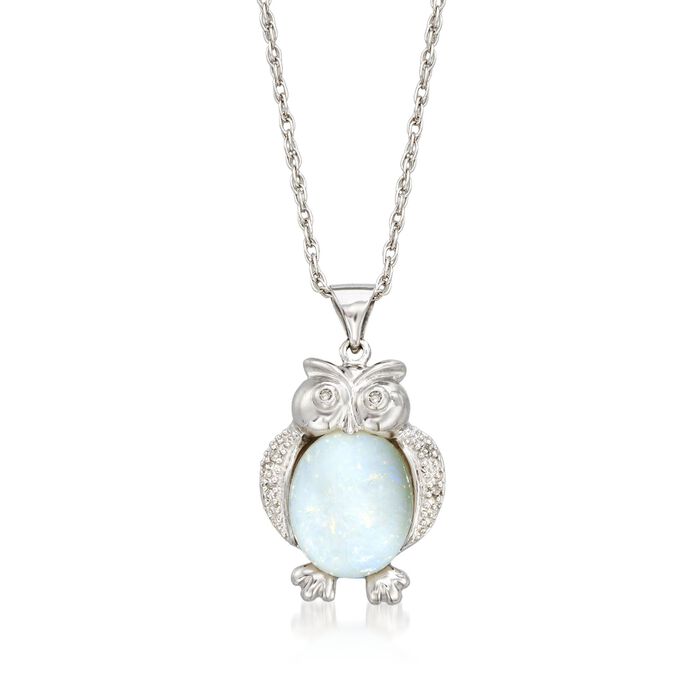 Opal Owl Pendant Necklace with Diamond Accents in Sterling Silver 