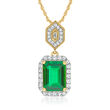 1.30 Carat Emerald and .19 ct. t.w. Diamond Pendant Necklace in 14kt Yellow Gold