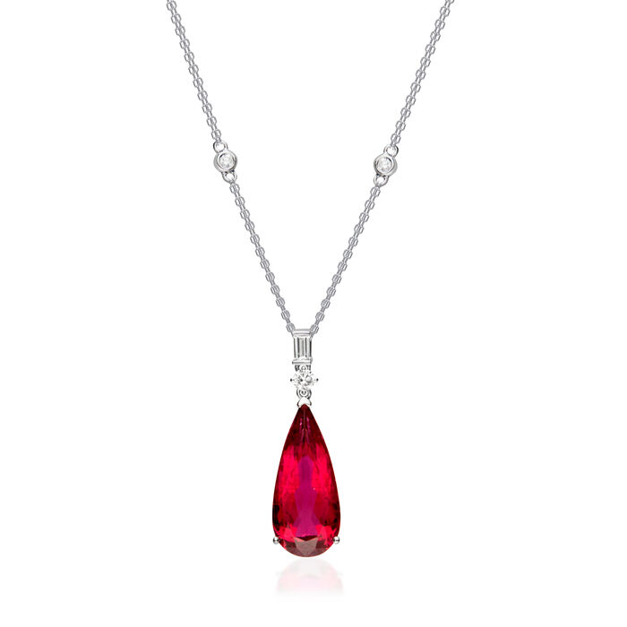 8.75 Carat Pink Tourmaline and .35 ct. t.w. Diamond Drop Necklace in 18kt White Gold