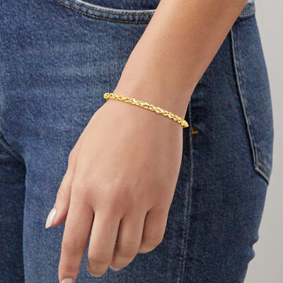 4mm 10kt Yellow Gold Diamond-Cut Rope-Chain Bracelet