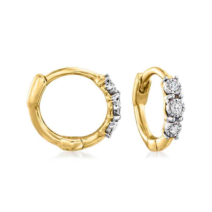 Diamond-Accented Huggie Hoop Earrings in 14kt Yellow Gold