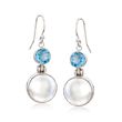 2.90 ct. t.w. Blue Topaz and 13mm Cultured Mabe Pearl Drop Earrings in Sterling Silver
