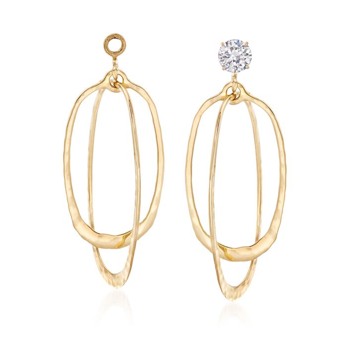 14kt Yellow Gold Hammered and Polished Double Oval Drop Earring Jackets