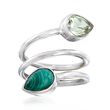 Malachite and 2.00 Carat Green Amethyst Coil Ring in Sterling Silver