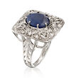 3.10 Carat Sapphire and .26 ct. t.w. Diamond Openwork Ring in Sterling Silver