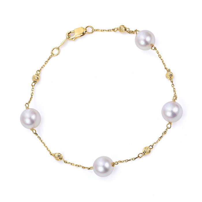 7.5-8mm Cultured Akoya Pearl Bracelet in 14kt Yellow Gold