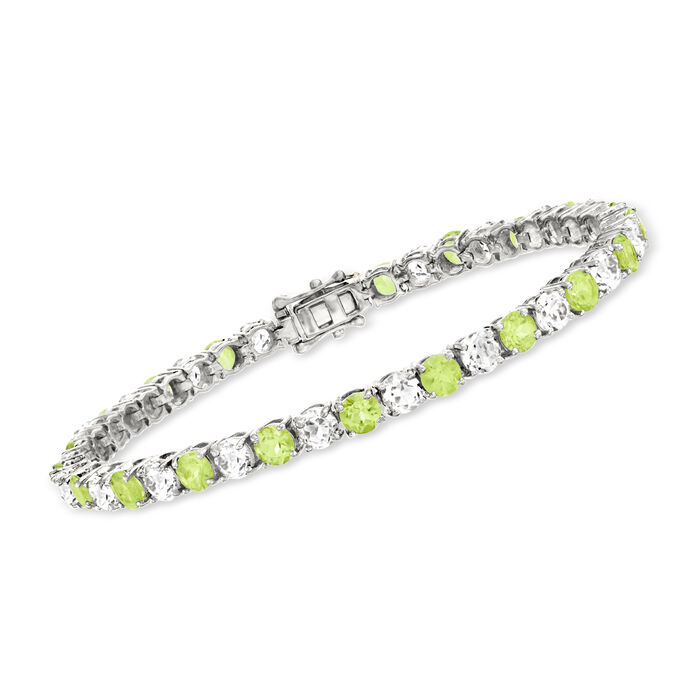 7.25 ct. t.w. White Topaz and 5.00 ct. t.w. Peridot Tennis Bracelet in Sterling Silver