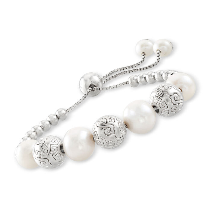 6-10.5mm Cultured Pearl and Sterling Silver Bead Bolo Bracelet