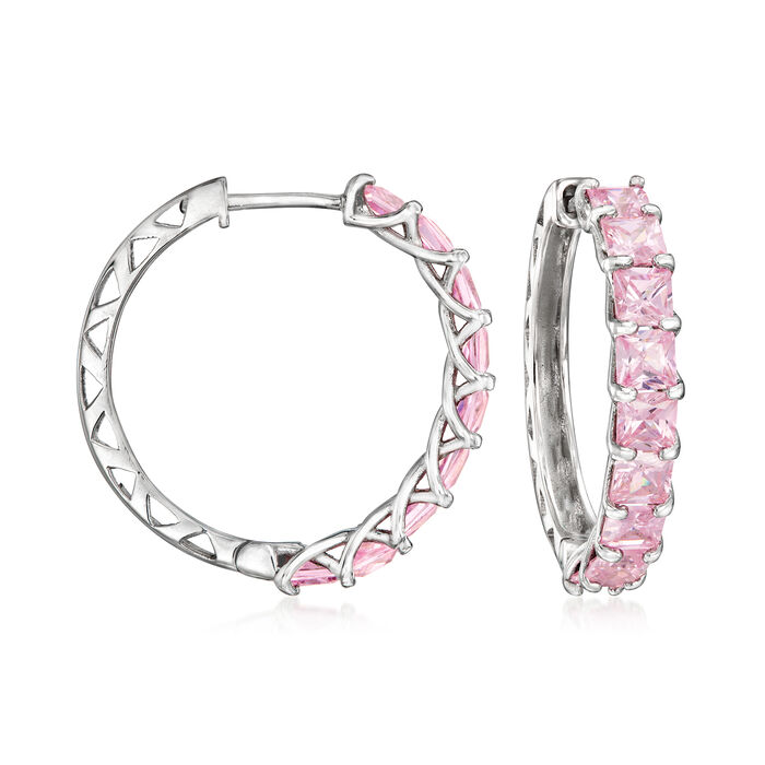 7.00 ct. t.w. Simulated Pink Sapphire Hoop Earrings in Sterling Silver