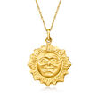 14kt Yellow Gold Satin and Polished Sun Pendant Necklace