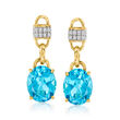Charles Garnier 6.75 ct. t.w. Swiss Blue Topaz and .10 ct. t.w. CZ Drop Earrings in 18kt Gold Over Sterling