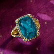 9.75 Carat London Blue Topaz and .30 ct. t.w. Blue Diamond Ring in 14kt Yellow Gold