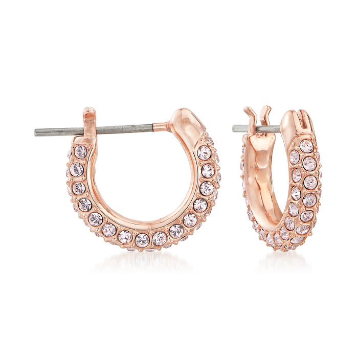 Swarovski Crystal Pink Crystal Huggie Hoop Earrings in Rose Gold-Plated ...