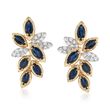 2.60 ct. t.w. Sapphire and .33 ct. t.w. Diamond Leaf-Style Earrings in 14kt Yellow Gold