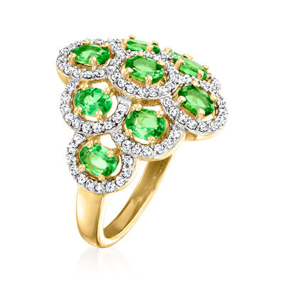 1.70 ct. t.w. Tsavorite and .50 ct. t.w. White Zircon Ring in 18kt Gold Over Sterling