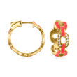 Pink Enamel and .20 ct. t.w. White Zircon Link Hoop Earrings in 18kt Gold Over Sterling