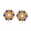 C. 1980 Vintage 2.40 ct. t.w. Sapphire and .60 ct. t.w. Diamond Drop Earrings in 14kt Yellow Gold 