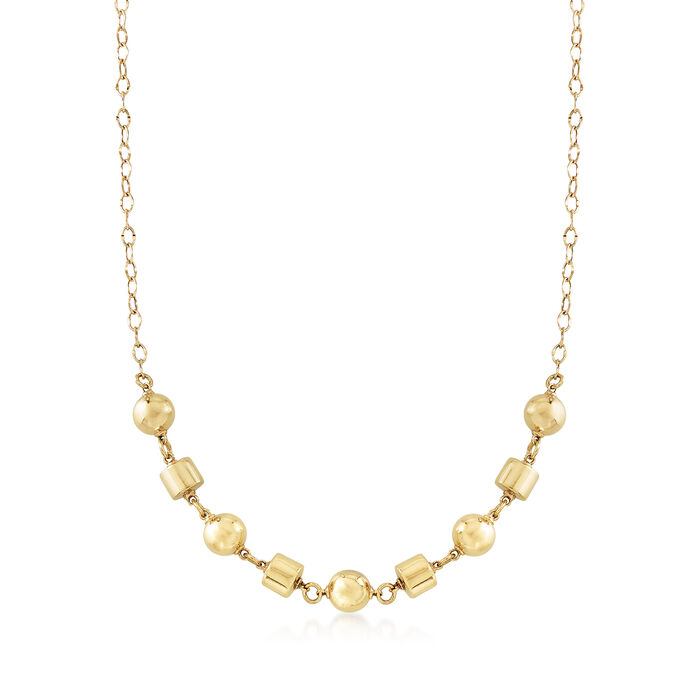 Italian 14kt Yellow Gold Cylinder and Bead Chain Necklace