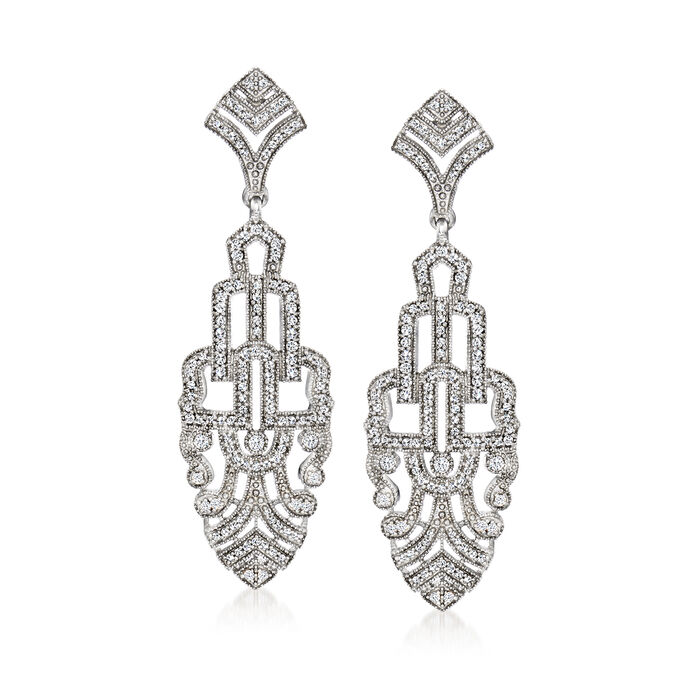 1.00 ct. t.w. Diamond Art Deco-Style Drop Earrings in Sterling Silver
